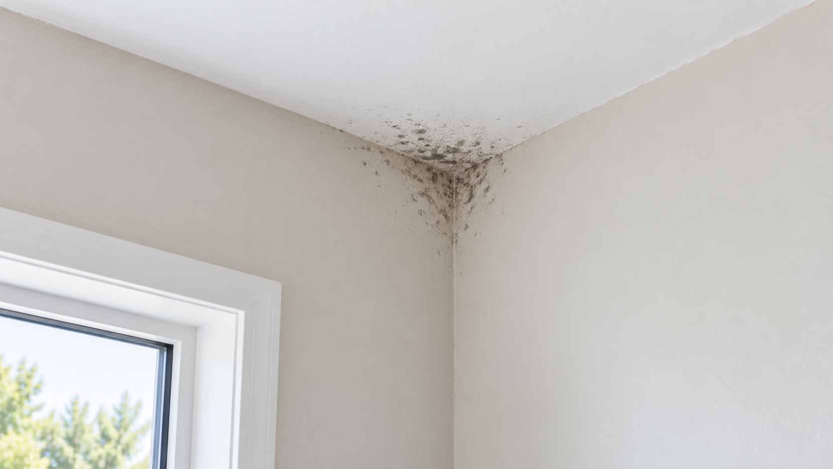 Piccola macchia di muffa nell’angolo superiore fra due pareti e il soffitto di una stanza
